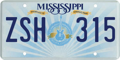 MS license plate ZSH315
