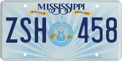 MS license plate ZSH458