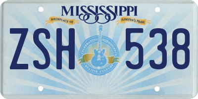MS license plate ZSH538