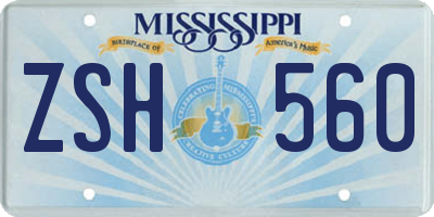 MS license plate ZSH560