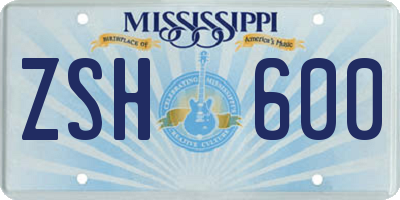 MS license plate ZSH600