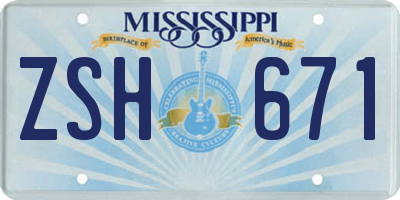 MS license plate ZSH671