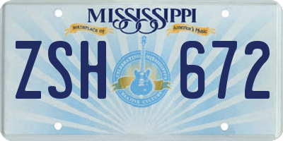 MS license plate ZSH672