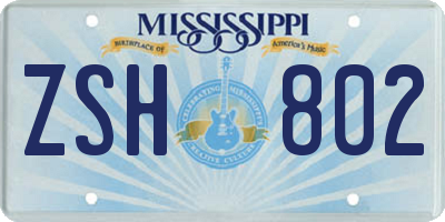 MS license plate ZSH802
