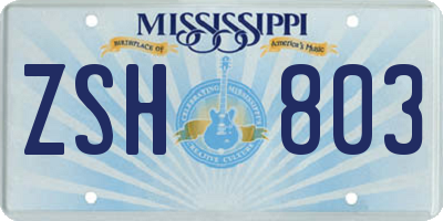 MS license plate ZSH803
