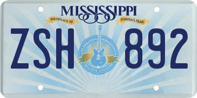 MS license plate ZSH892