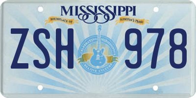 MS license plate ZSH978