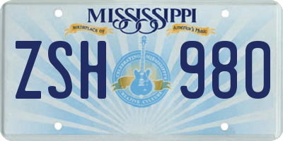 MS license plate ZSH980