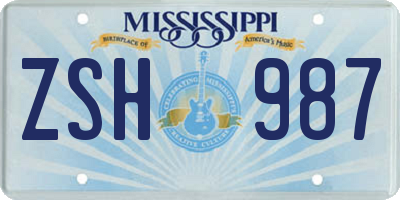 MS license plate ZSH987