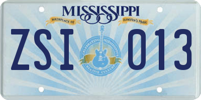 MS license plate ZSI013