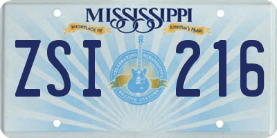 MS license plate ZSI216