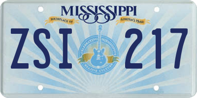 MS license plate ZSI217
