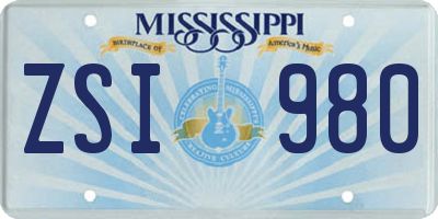 MS license plate ZSI980