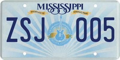 MS license plate ZSJ005