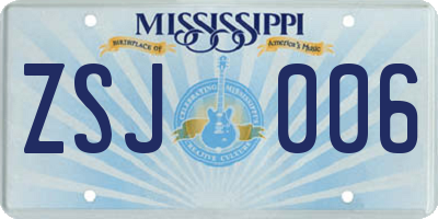 MS license plate ZSJ006