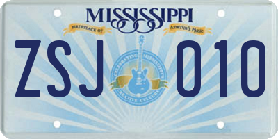 MS license plate ZSJ010