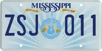 MS license plate ZSJ011