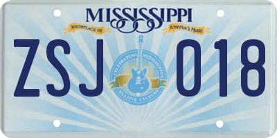 MS license plate ZSJ018