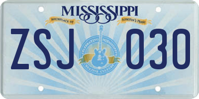 MS license plate ZSJ030