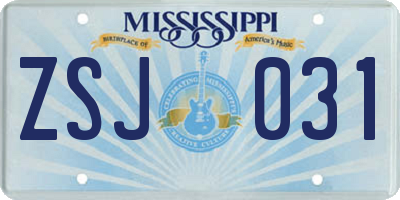 MS license plate ZSJ031
