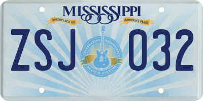 MS license plate ZSJ032