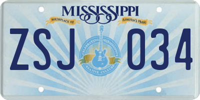 MS license plate ZSJ034