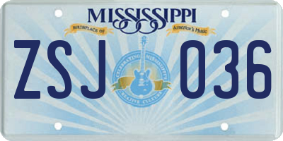 MS license plate ZSJ036