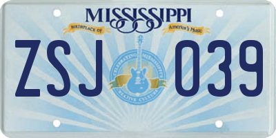 MS license plate ZSJ039