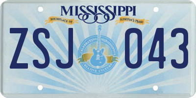 MS license plate ZSJ043