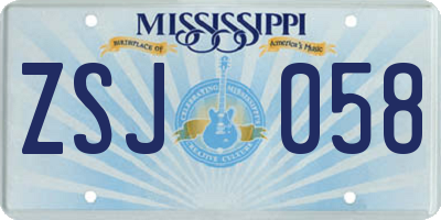 MS license plate ZSJ058