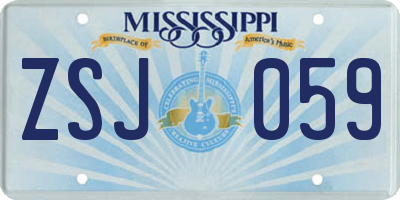 MS license plate ZSJ059