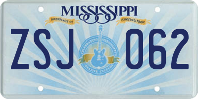 MS license plate ZSJ062