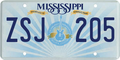 MS license plate ZSJ205