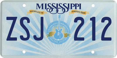 MS license plate ZSJ212