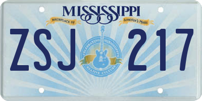 MS license plate ZSJ217