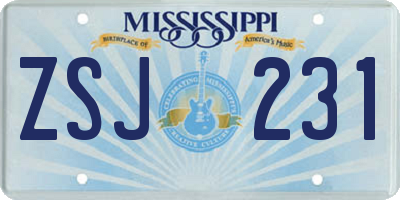MS license plate ZSJ231