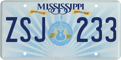 MS license plate ZSJ233
