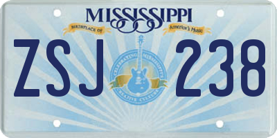MS license plate ZSJ238