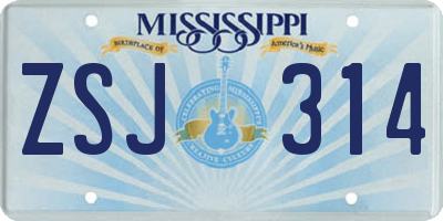 MS license plate ZSJ314