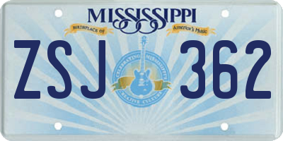 MS license plate ZSJ362