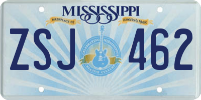 MS license plate ZSJ462