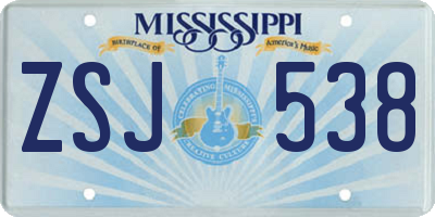 MS license plate ZSJ538