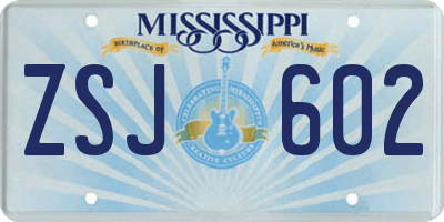 MS license plate ZSJ602