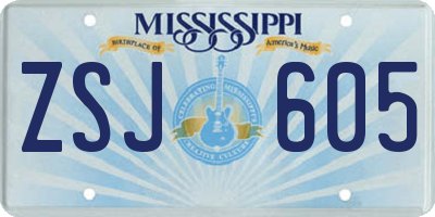 MS license plate ZSJ605
