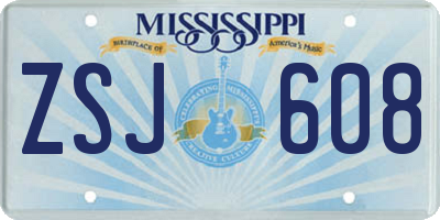 MS license plate ZSJ608