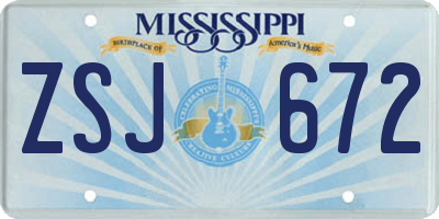 MS license plate ZSJ672
