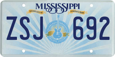 MS license plate ZSJ692