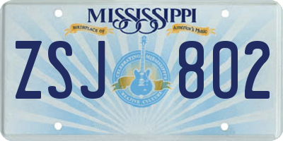 MS license plate ZSJ802