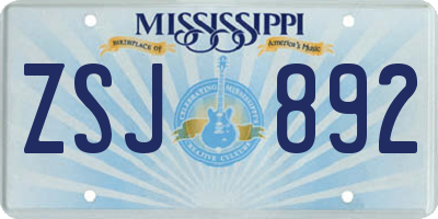MS license plate ZSJ892