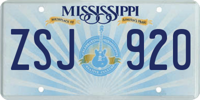 MS license plate ZSJ920